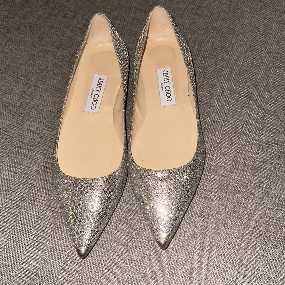 Jimmy Choo Alina Flats sparkle silver new defect box